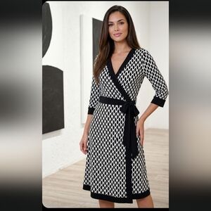 Alfani Black and White Geometric Wrap Midi Dress 22 inches p2p